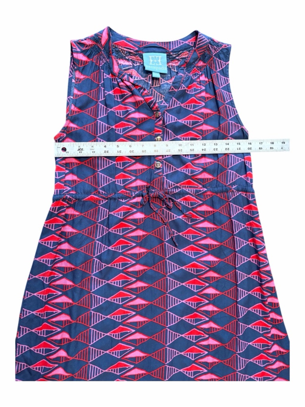 Escapada XS Sleeveless Drawstring Tunic Dress Pink Blue Geometric - Picture 3 of 6